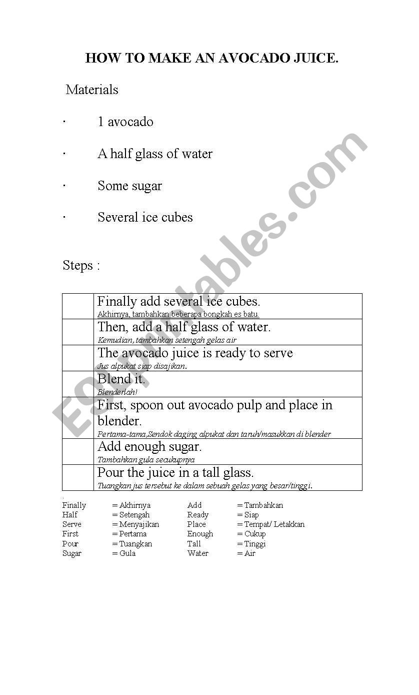 Text Procedure worksheet