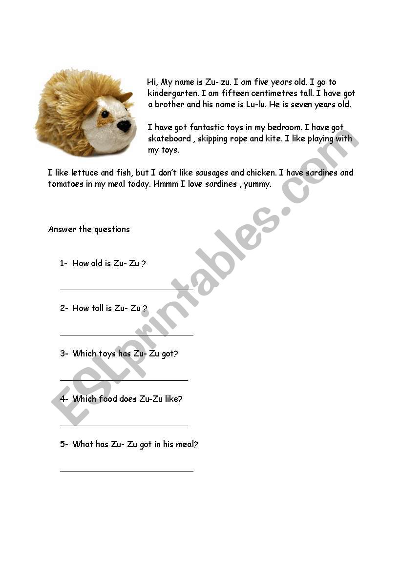 reading toys animals  worksheet