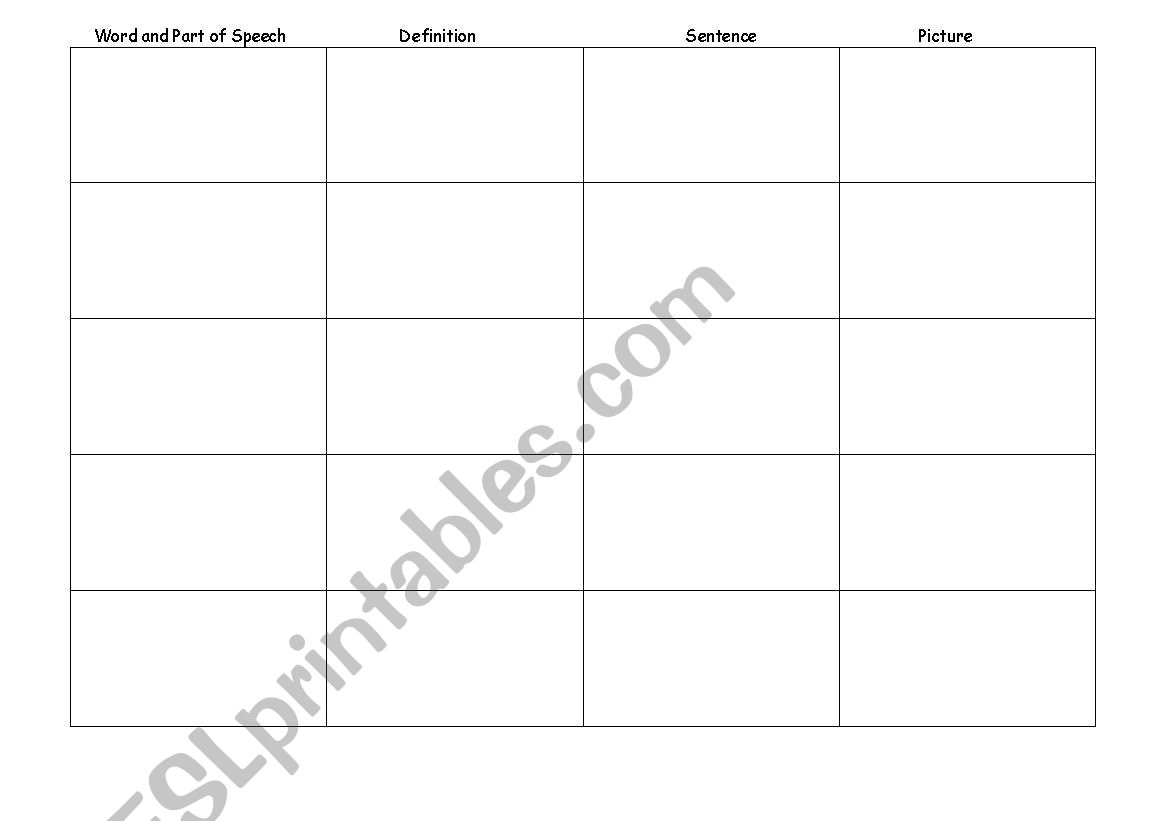 Vocabulary Chart worksheet