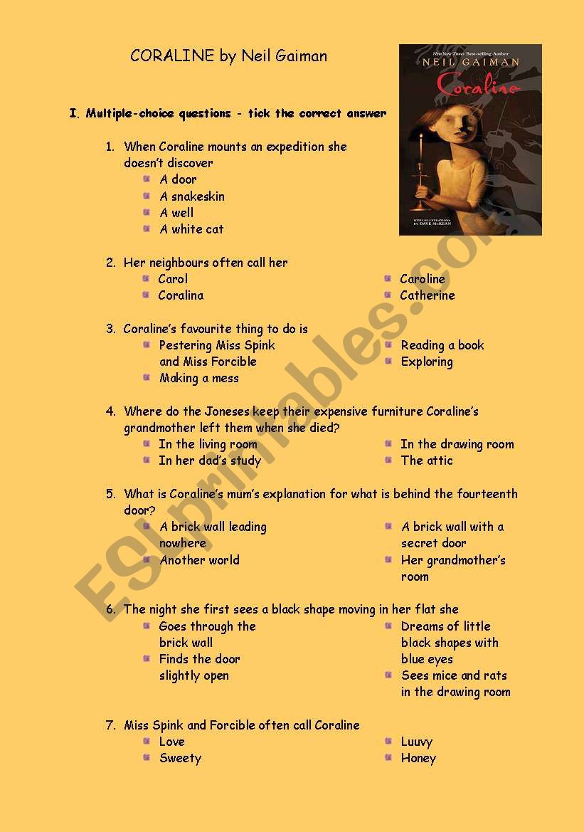 Coraline by Neil Gaiman worksheet