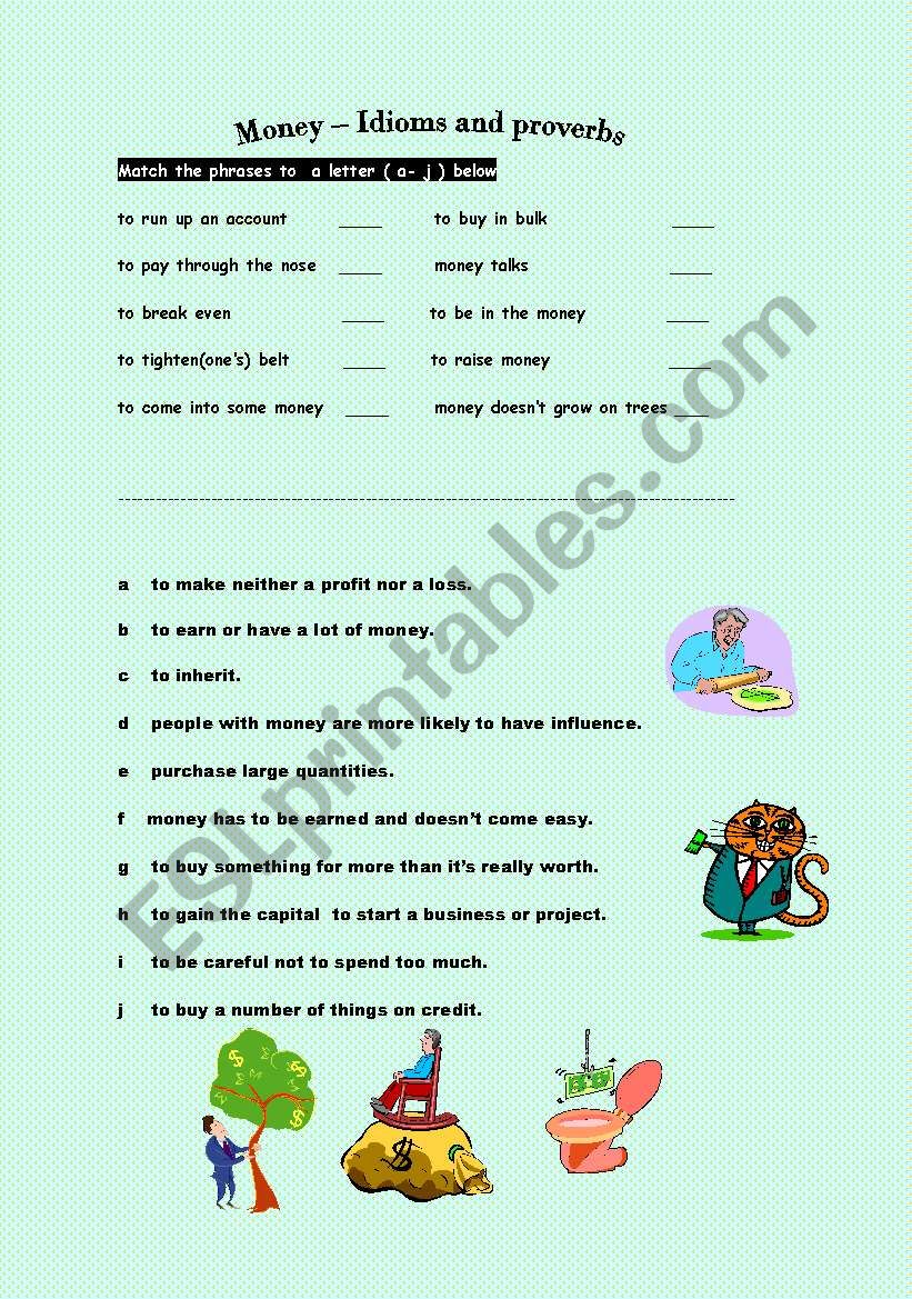 Money - Idioms and proverbs worksheet