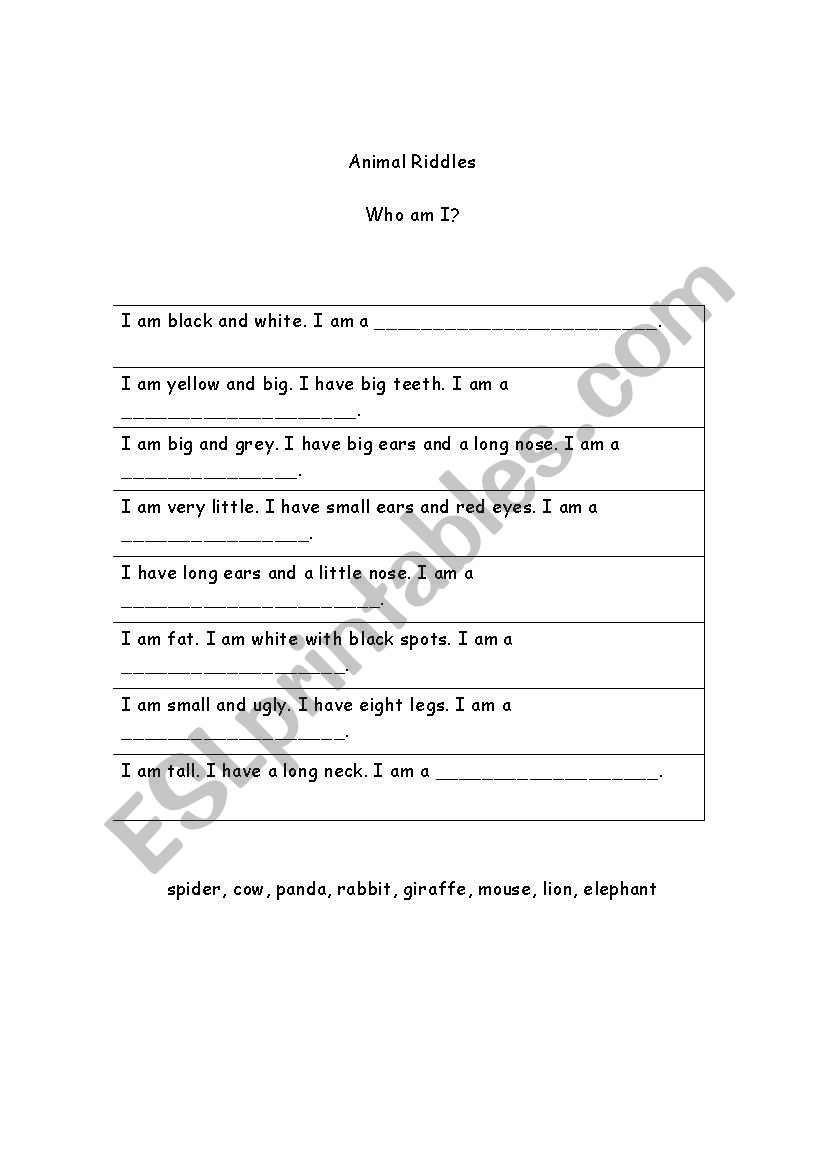 Animal Riddles worksheet