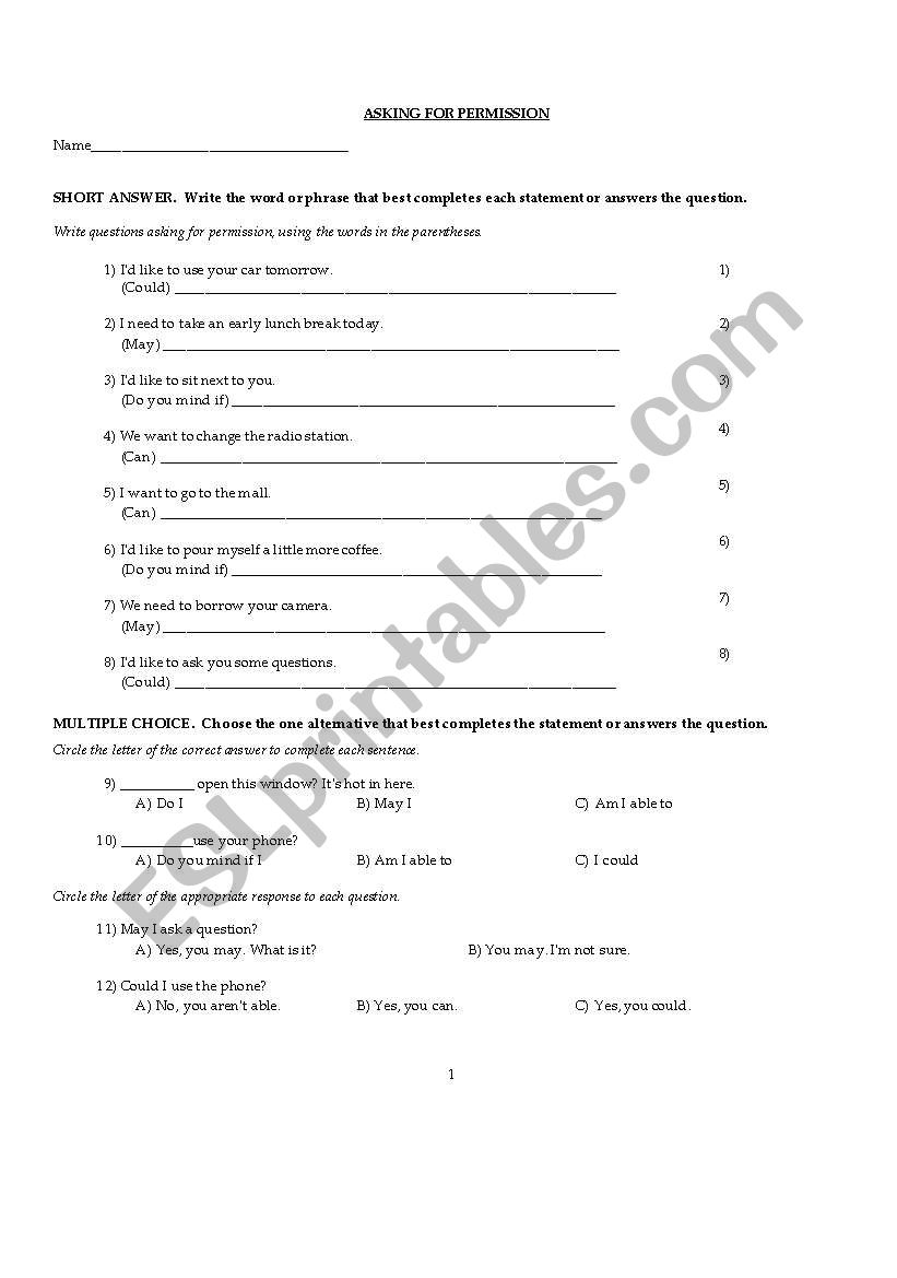 MODALS worksheet