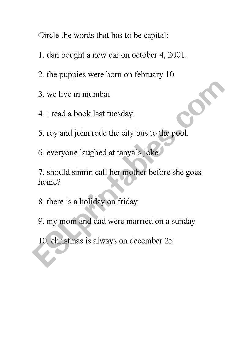 circle the capital letters worksheet