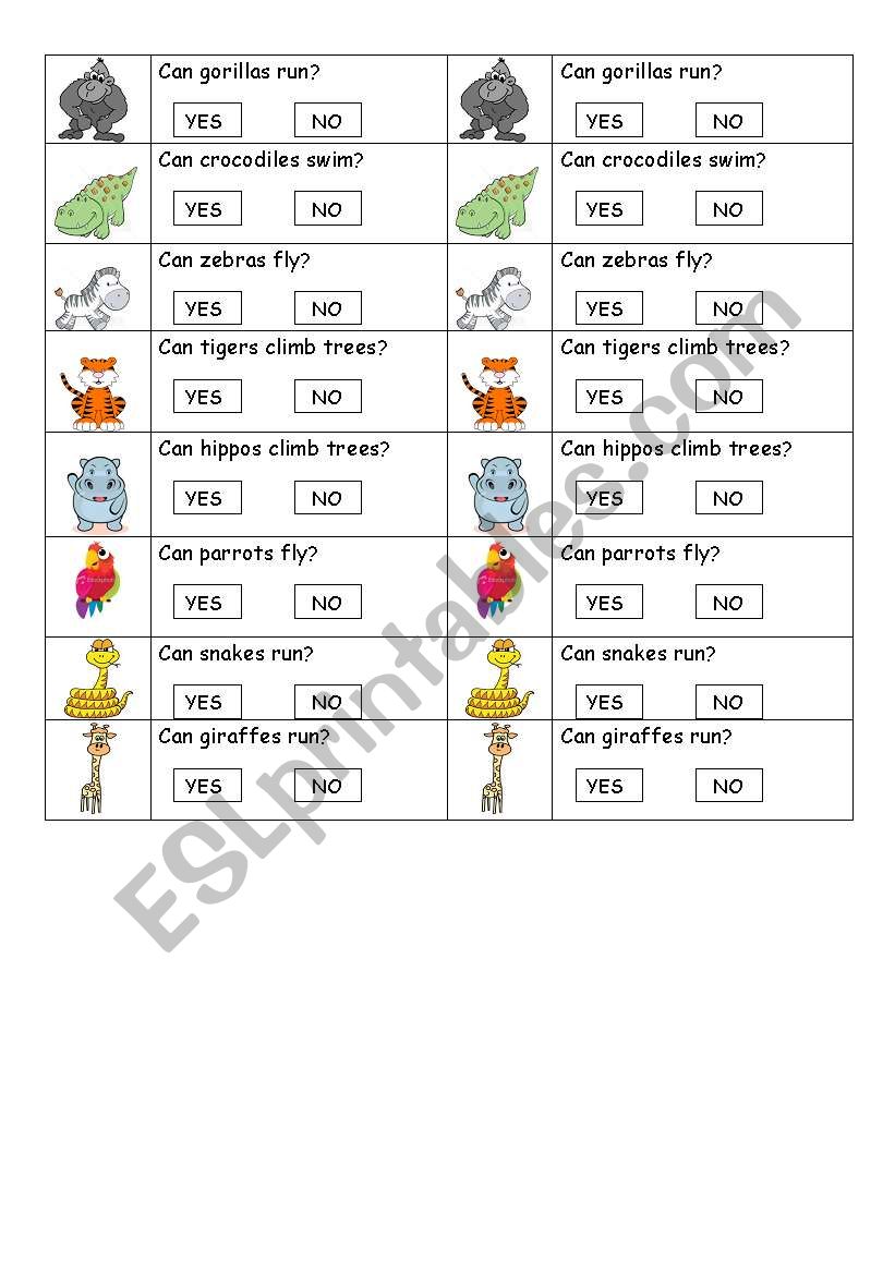 Can tigers climb? worksheet