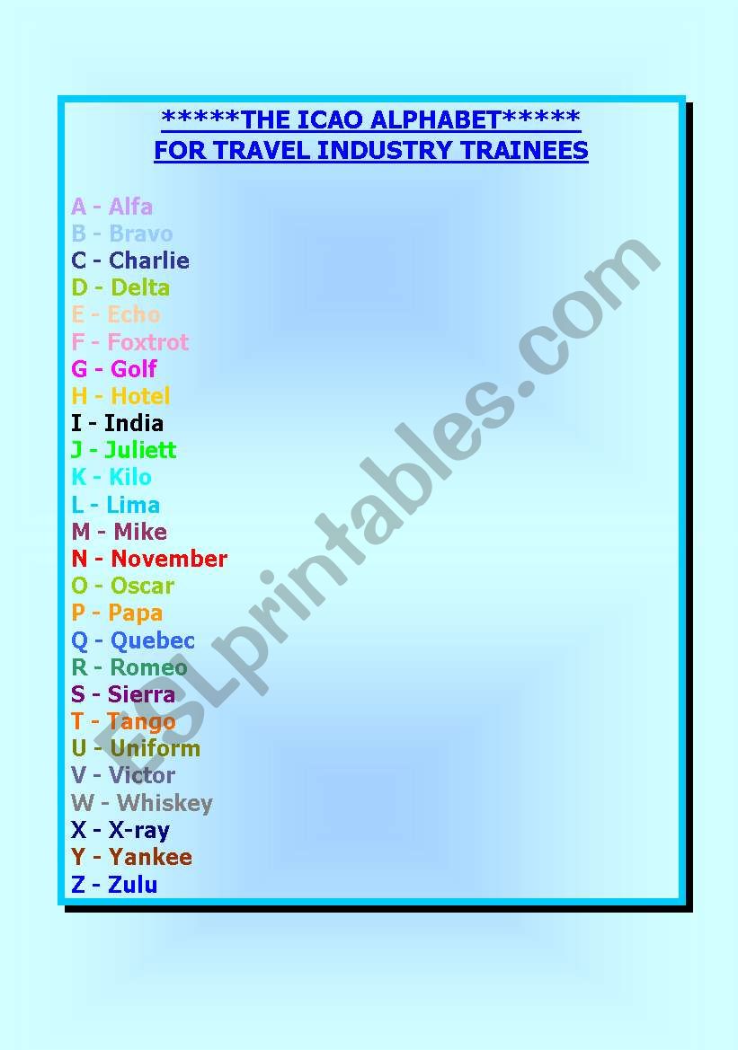 Icao Alphabet practice worksheet