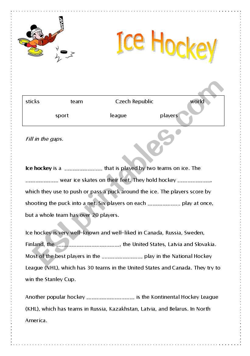 ICE HOCKEY worksheet