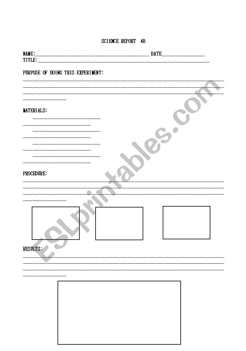 SCIENCE REPORT worksheet