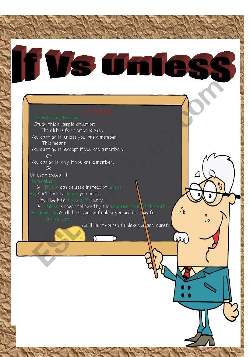 If  Vs Unless worksheet