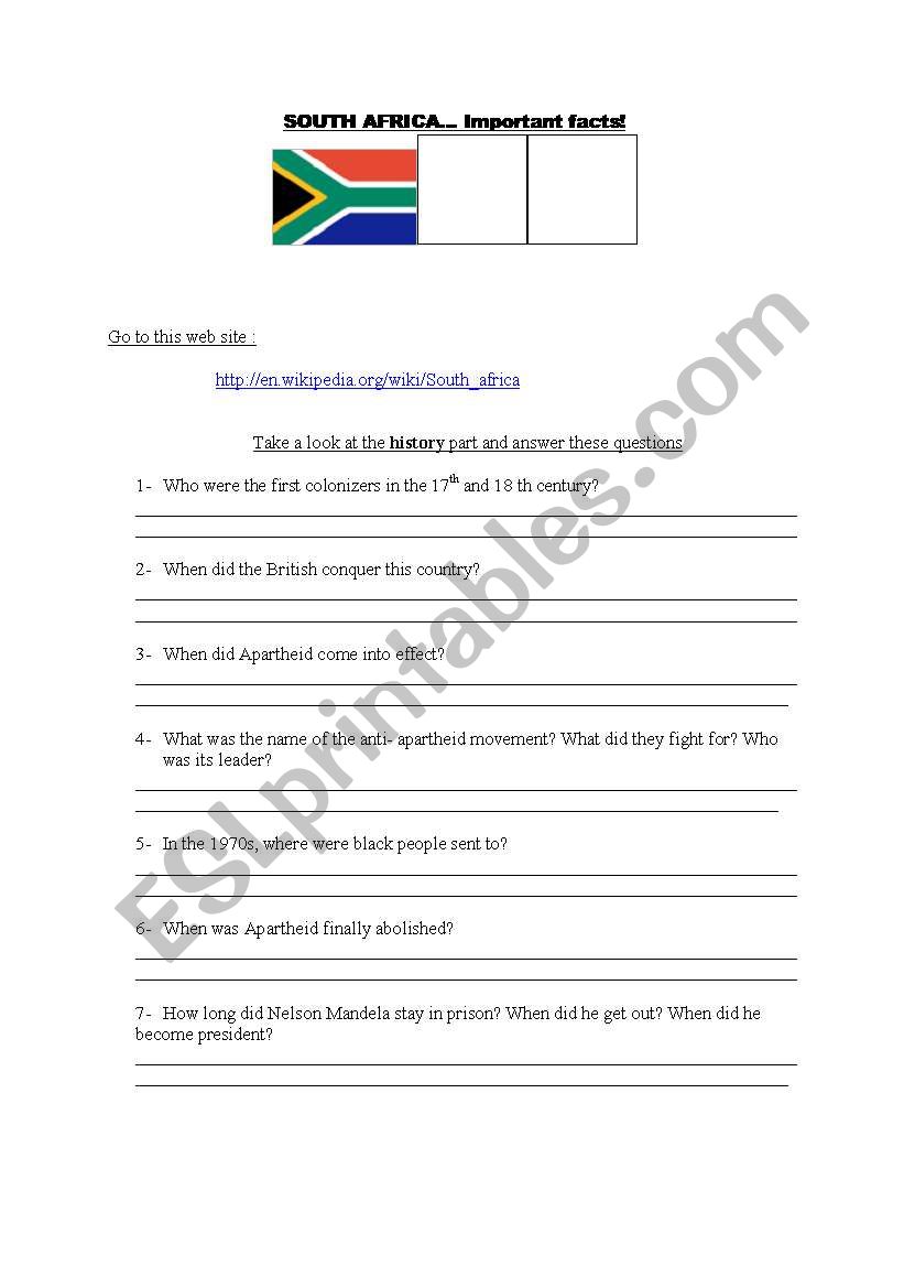 South Africa worksheet