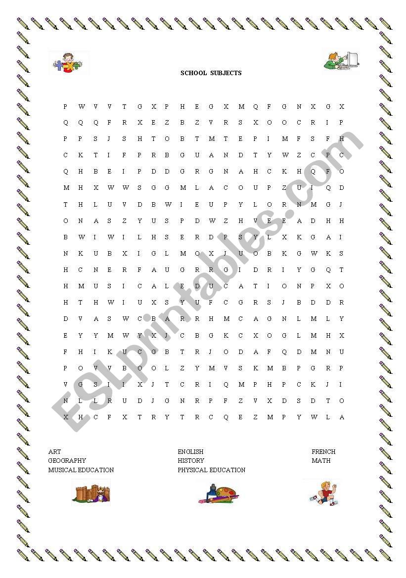 SCHOOL SUBJECTS WORDSEARCH worksheet