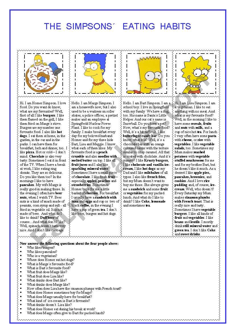 The Simpsonss eating habbits worksheet