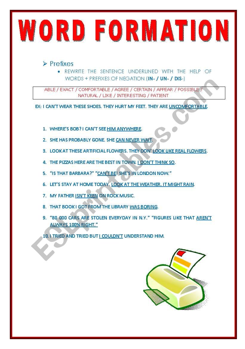 WORD FORMATION worksheet