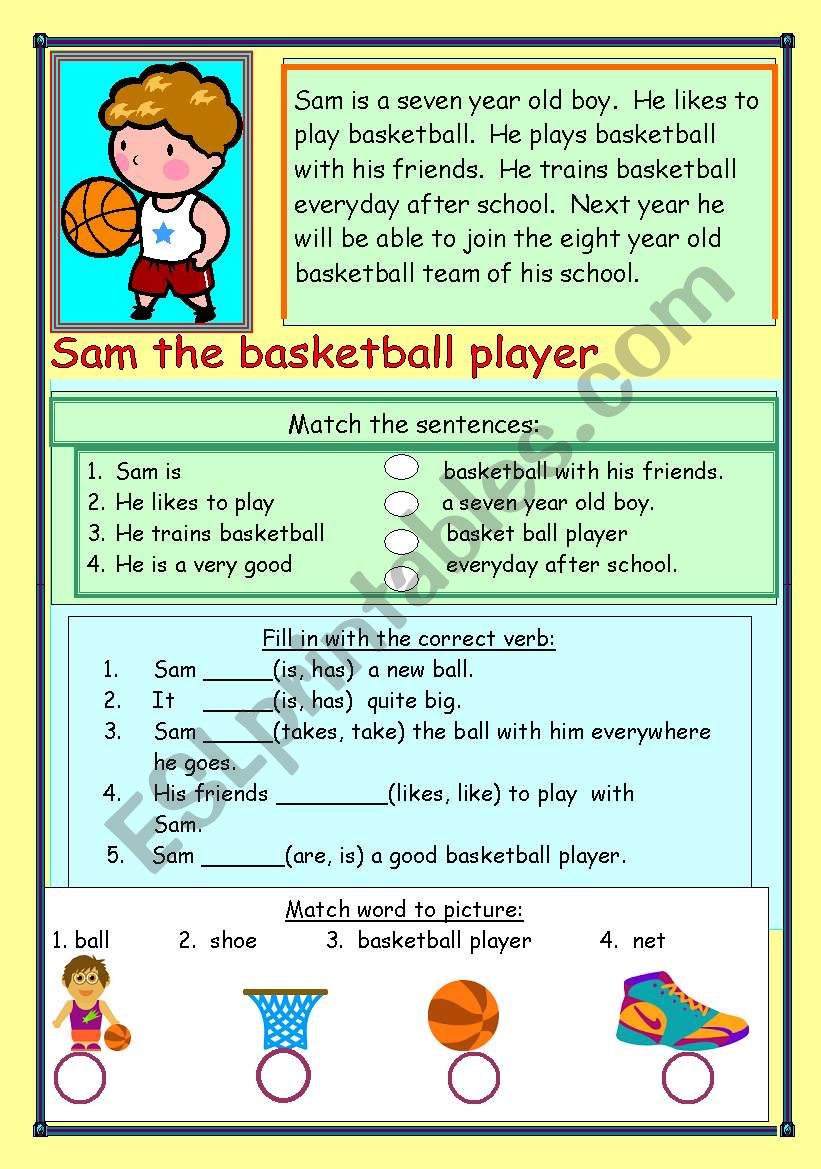 basketball esl worksheet