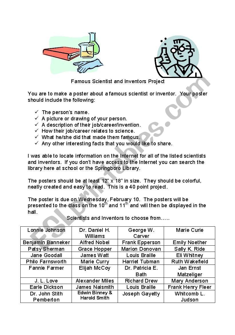 Famous Inventor Project worksheet