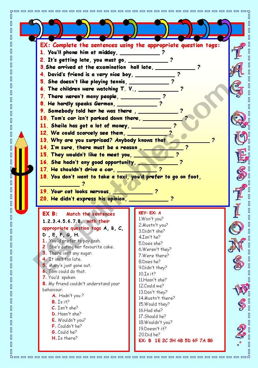 TAG QUESTIONS WS 2 worksheet