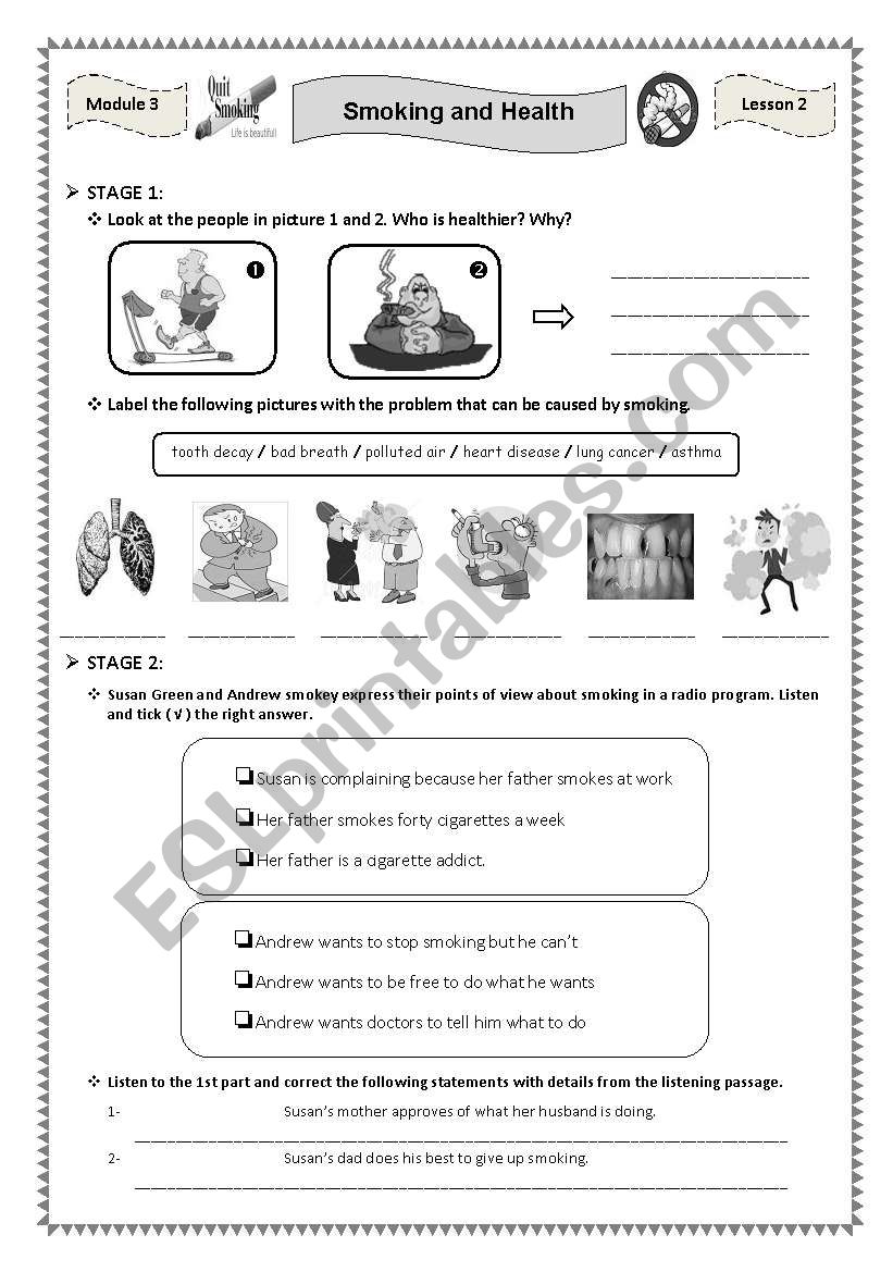 Smoking and health worksheet