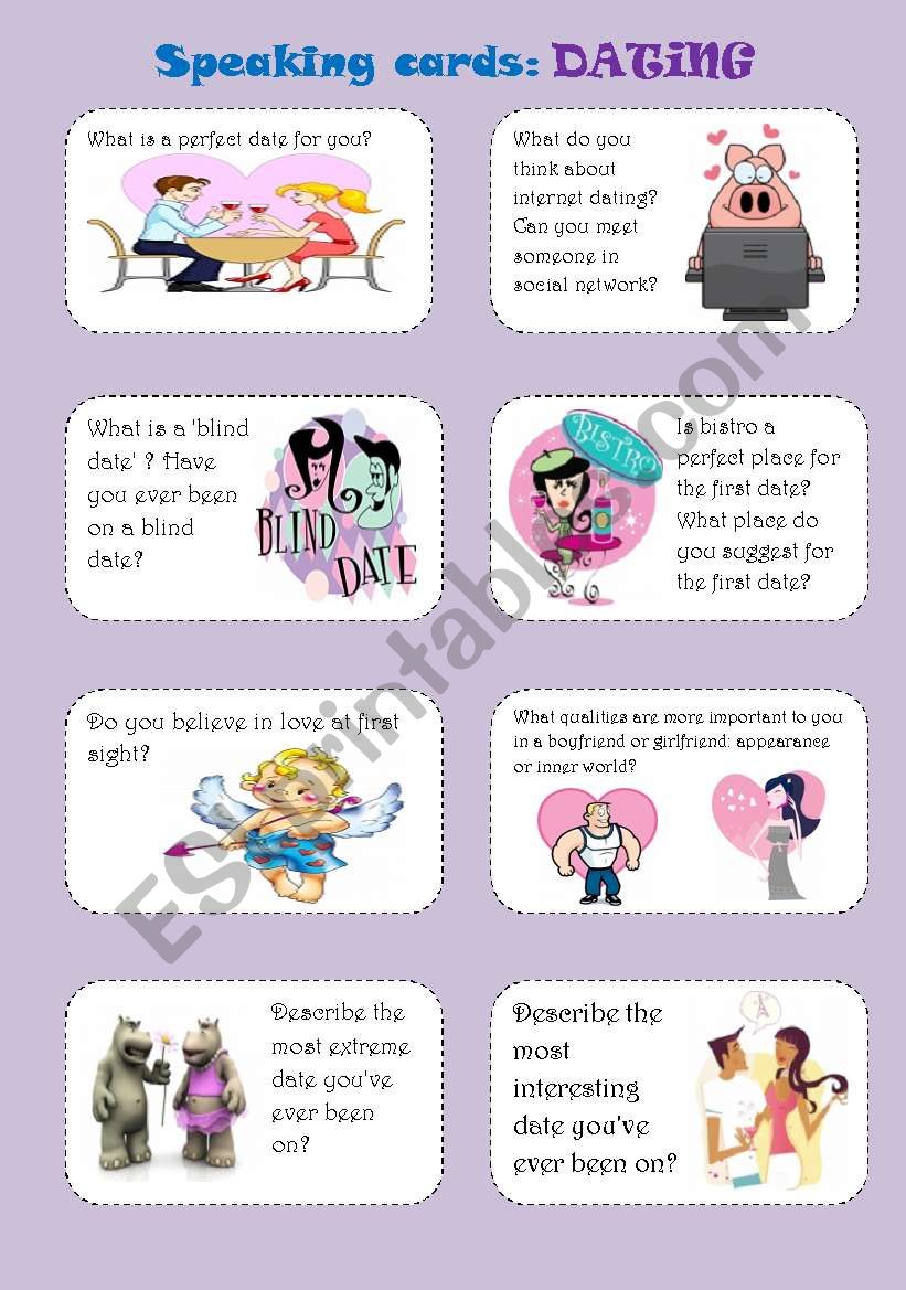 DATING, speaking cards worksheet