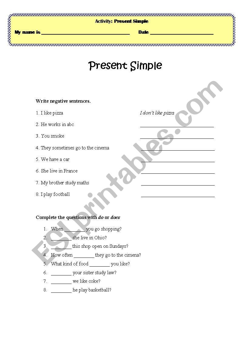 Present simple worksheet