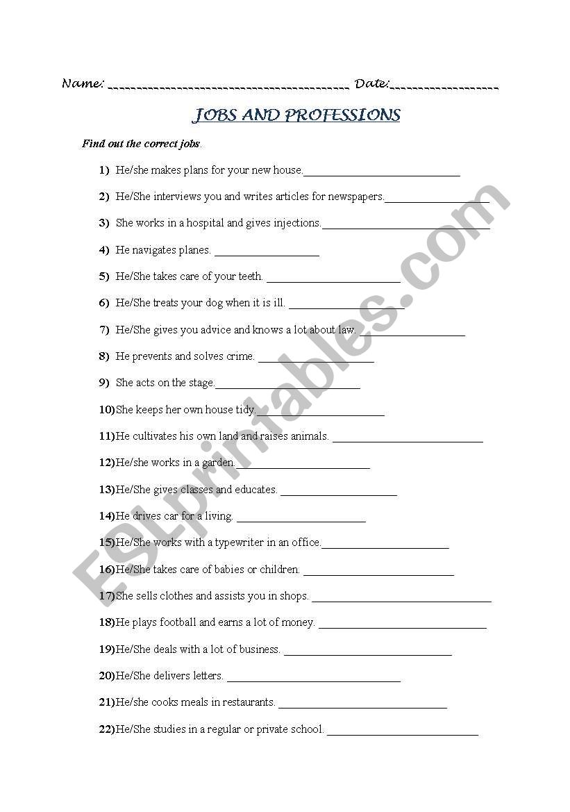 jobs worksheet