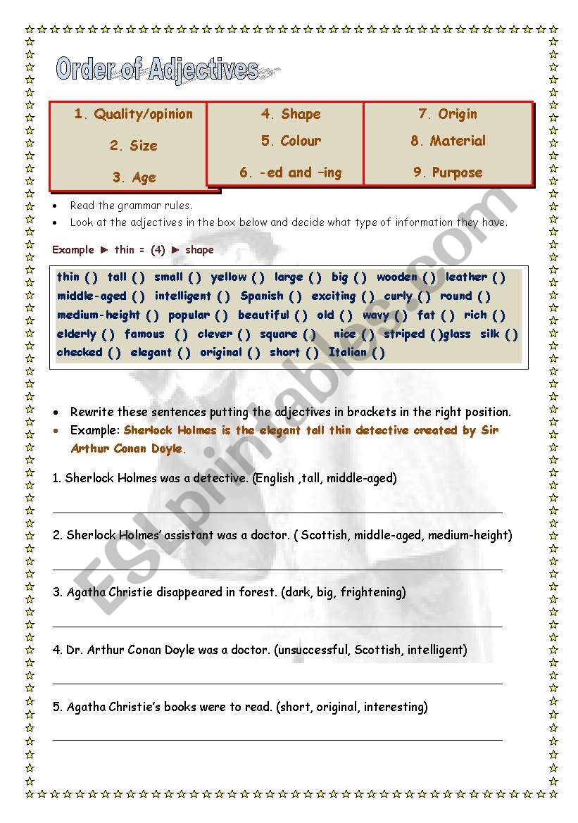 Order of adjecives worksheet