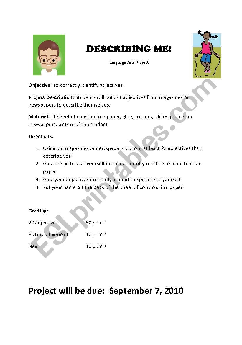 Describing Me!  worksheet