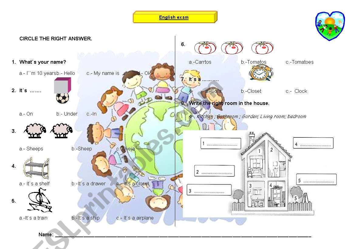 Exam for kids worksheet