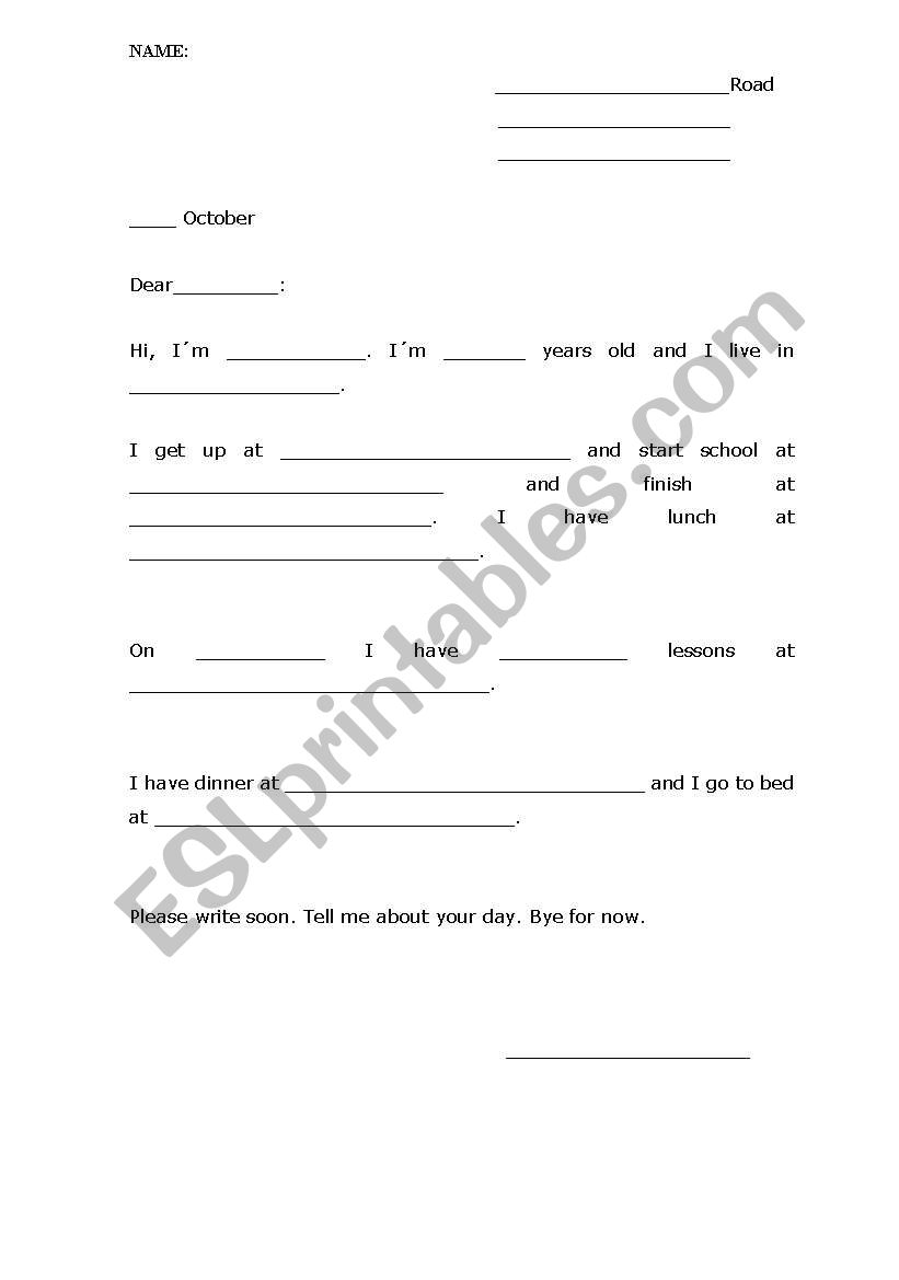 Penfriend letter (Model) worksheet