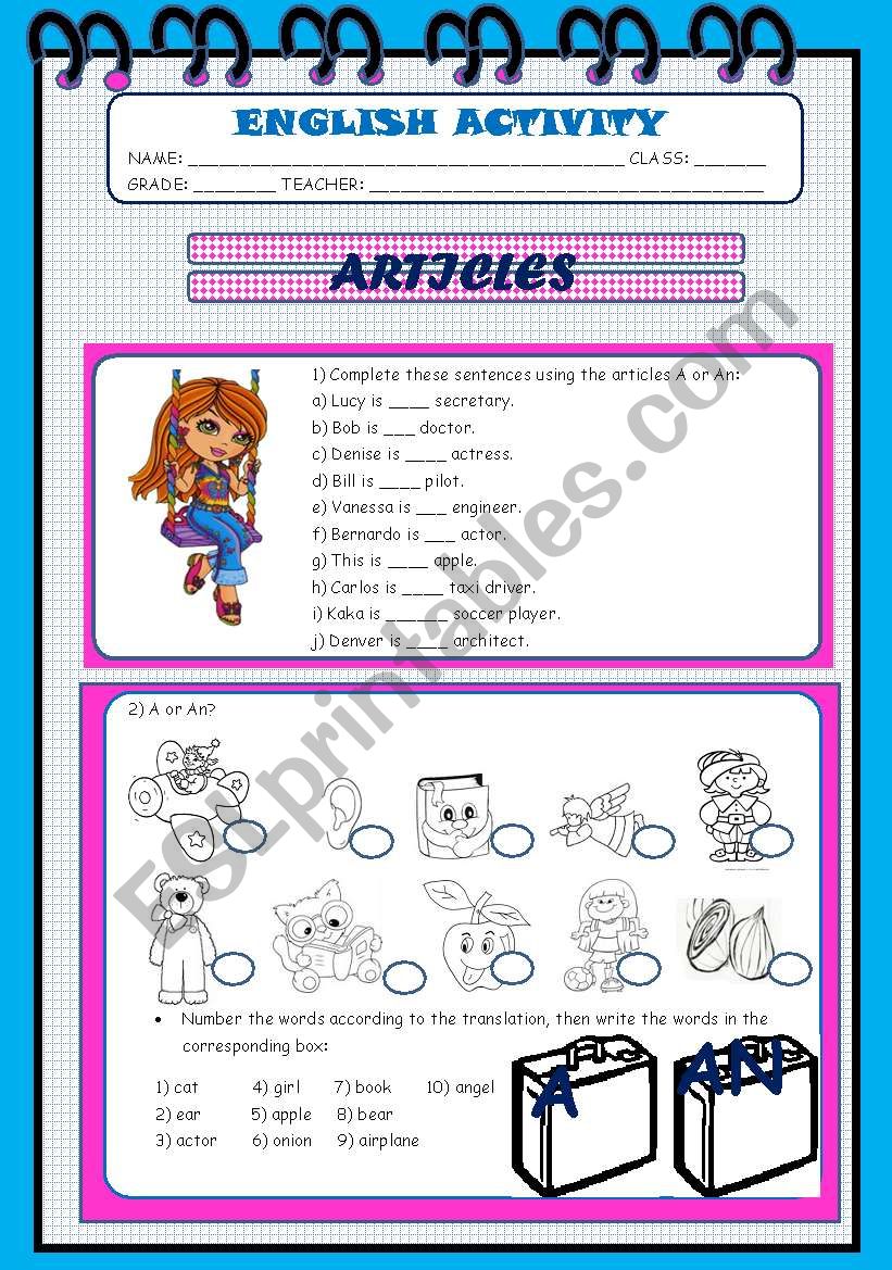 ARTICLES worksheet