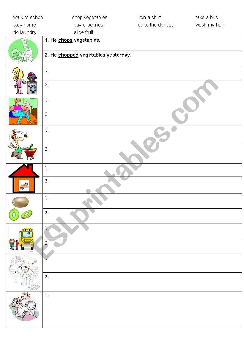 Daily activities worksheet