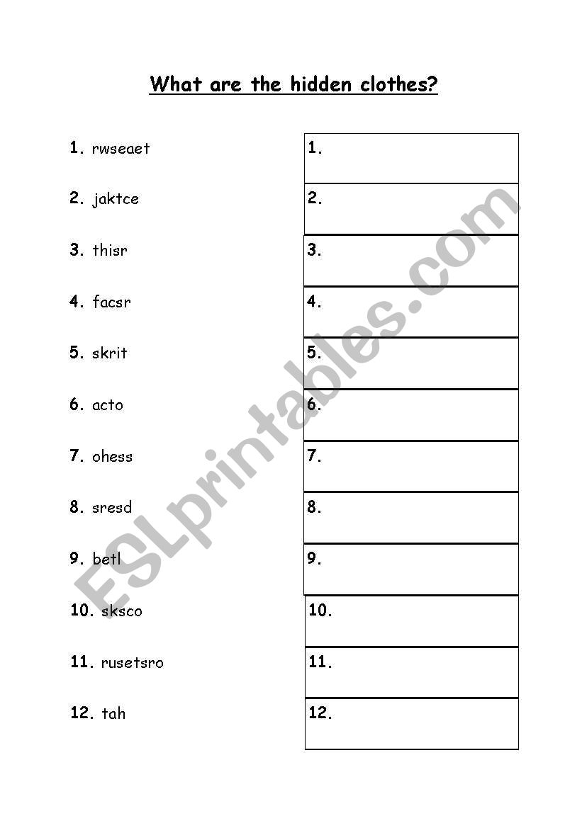WHAT ARE THE HIDDEN CLOTHES? worksheet