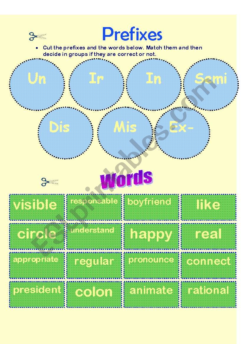 Prefixes worksheet