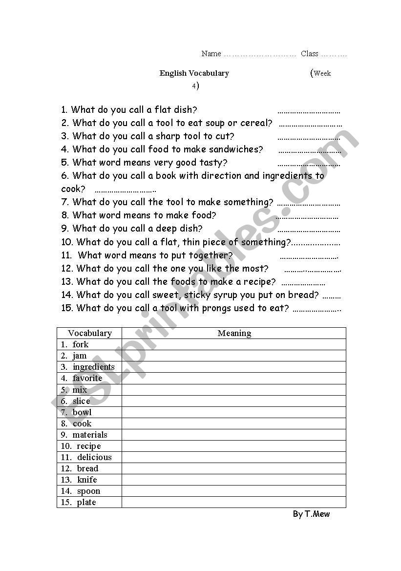 English vocabulary worksheet