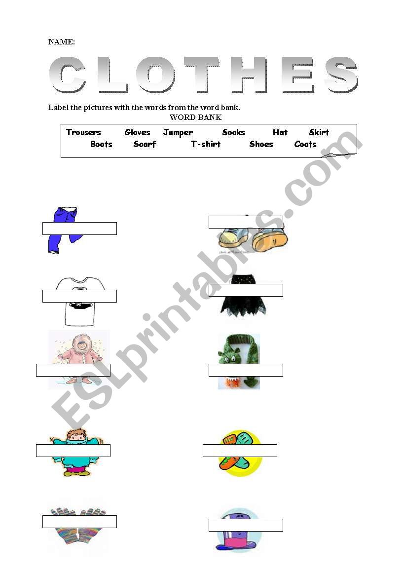 clothes worksheet