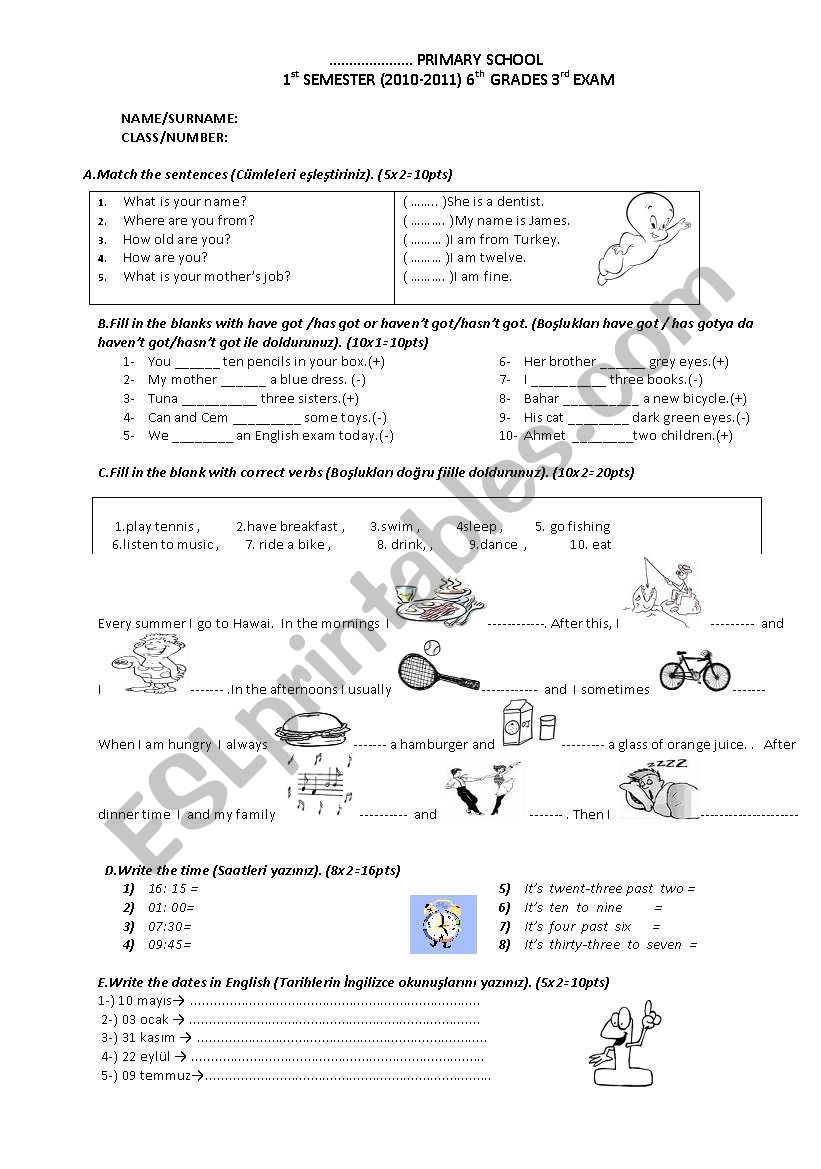 exam worksheet