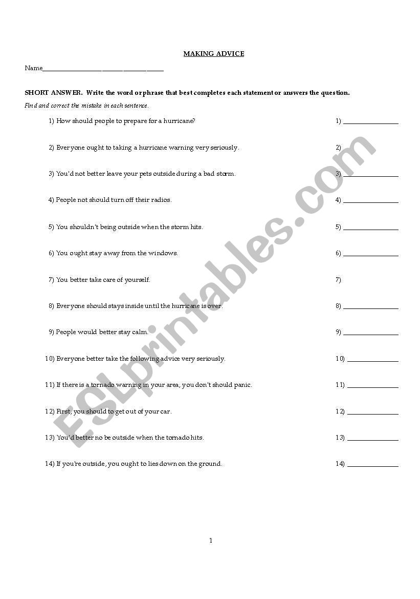 MODALS worksheet