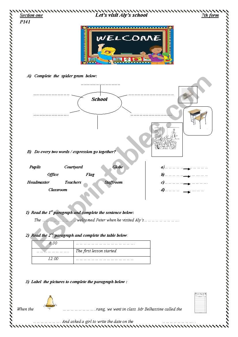 lets visit Alys school worksheet