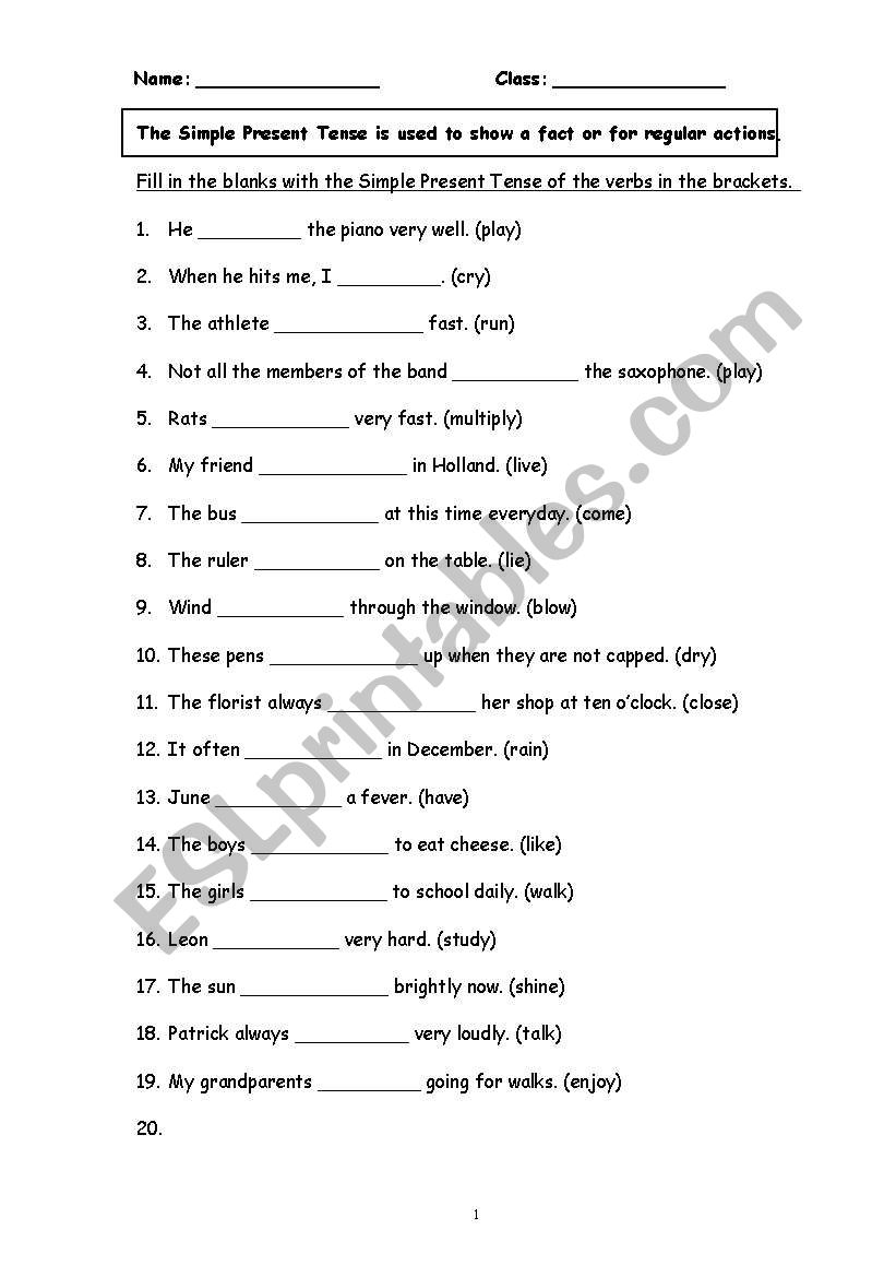 Verbs worksheet