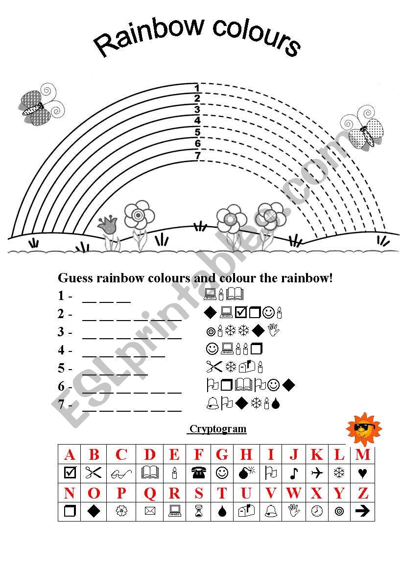 Rainbow colours cryptogram worksheet