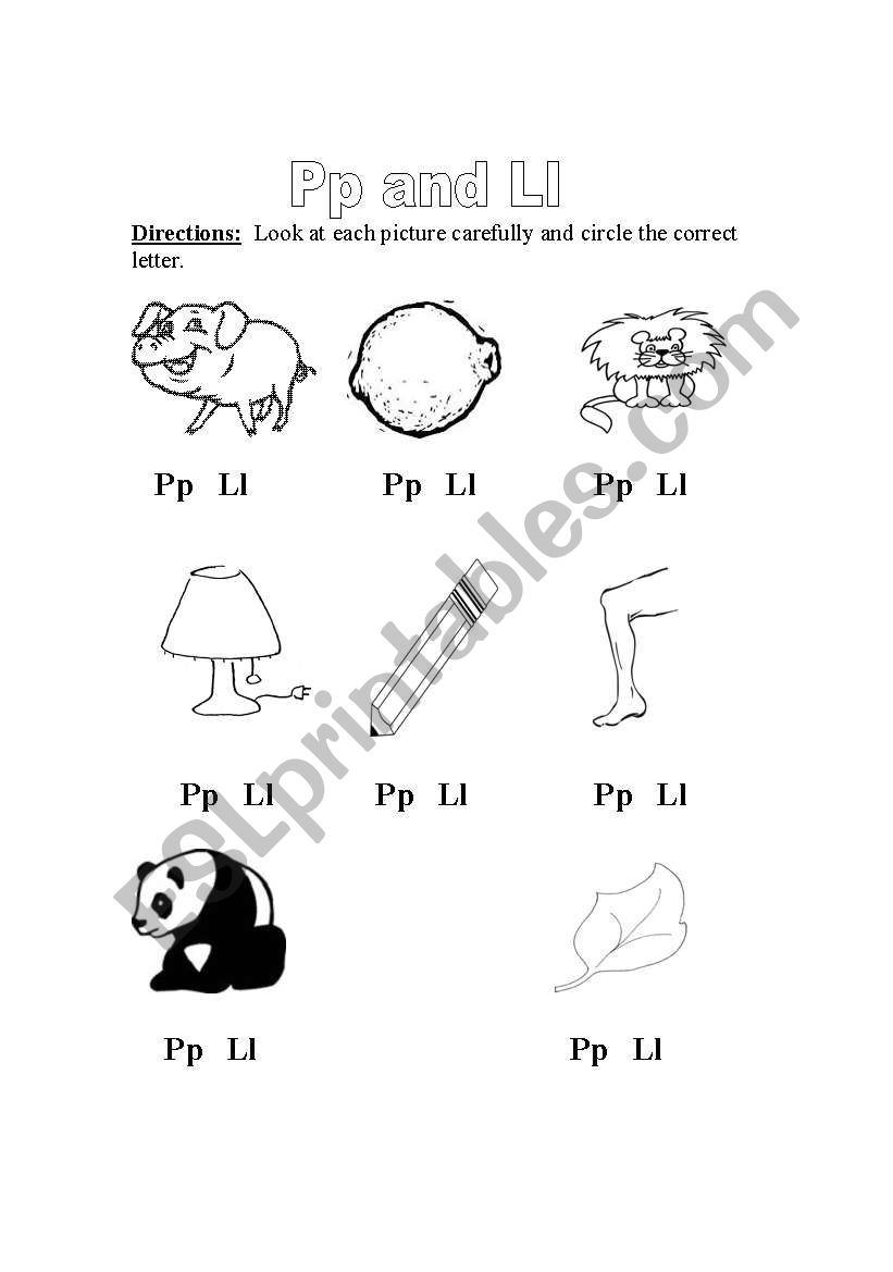 P and L Phonics worksheet