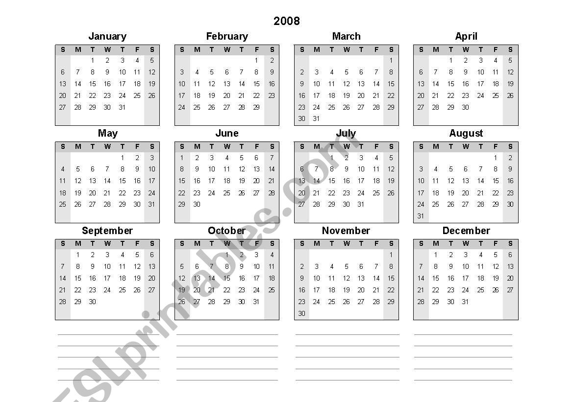 Calendar - Important Dates Family Activity