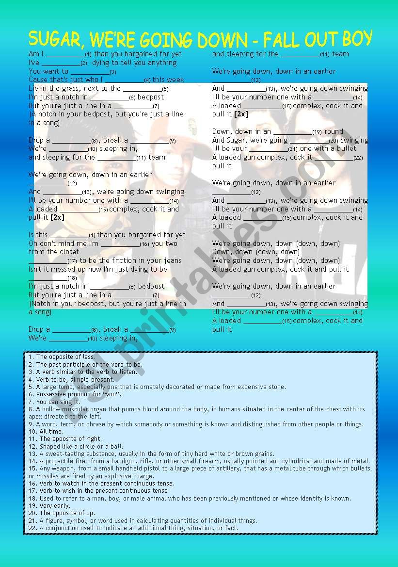 Song activity – Sugar, we´re going down - Fall Out Boy Song activity – Sugar, we´re going down - Fall Out Boy