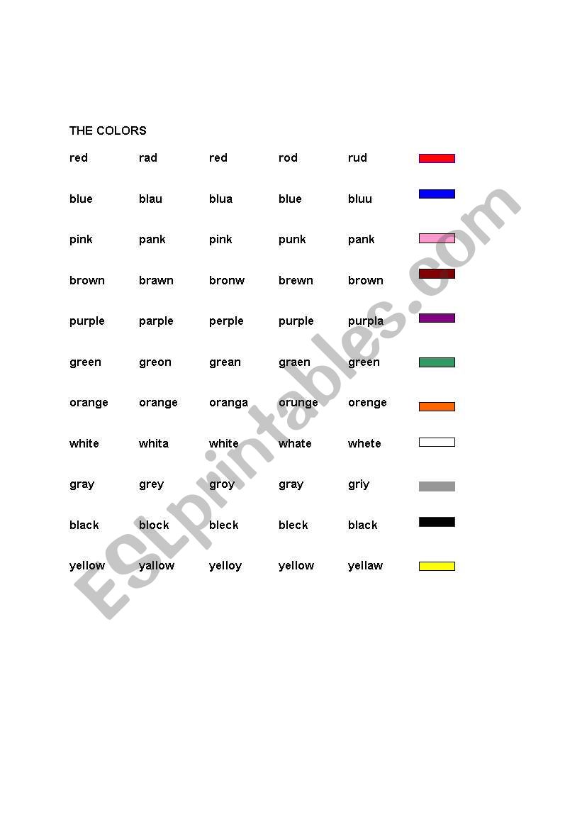 The Colors worksheet