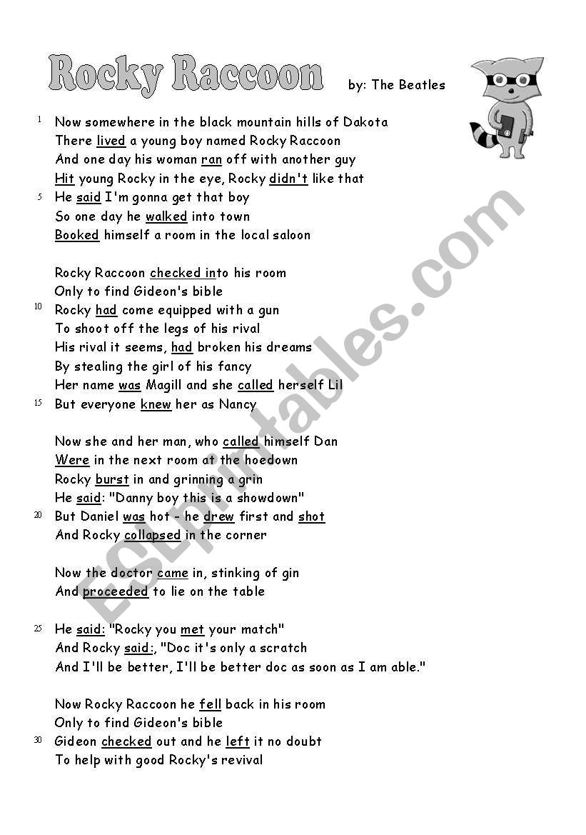 Past tense with Rocky Raccoon by the Beatles - part 2