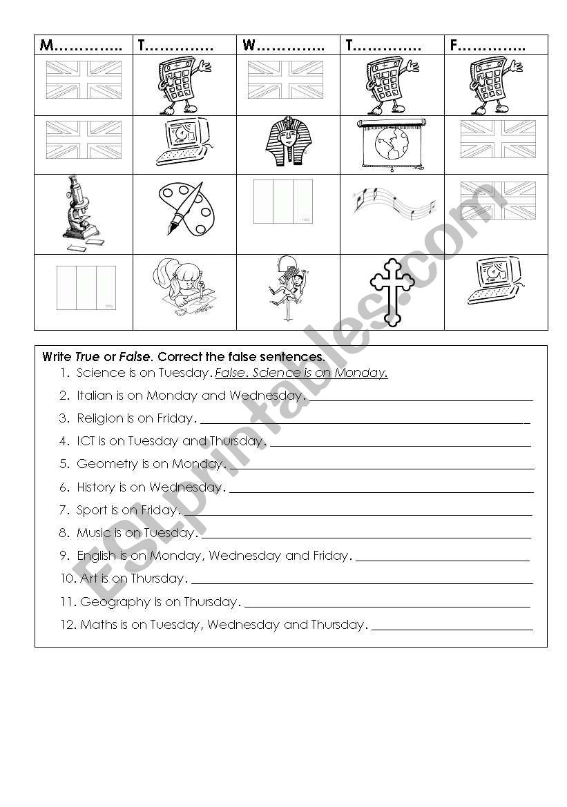 SCHOOL TIMETABLE ACTIVITY worksheet