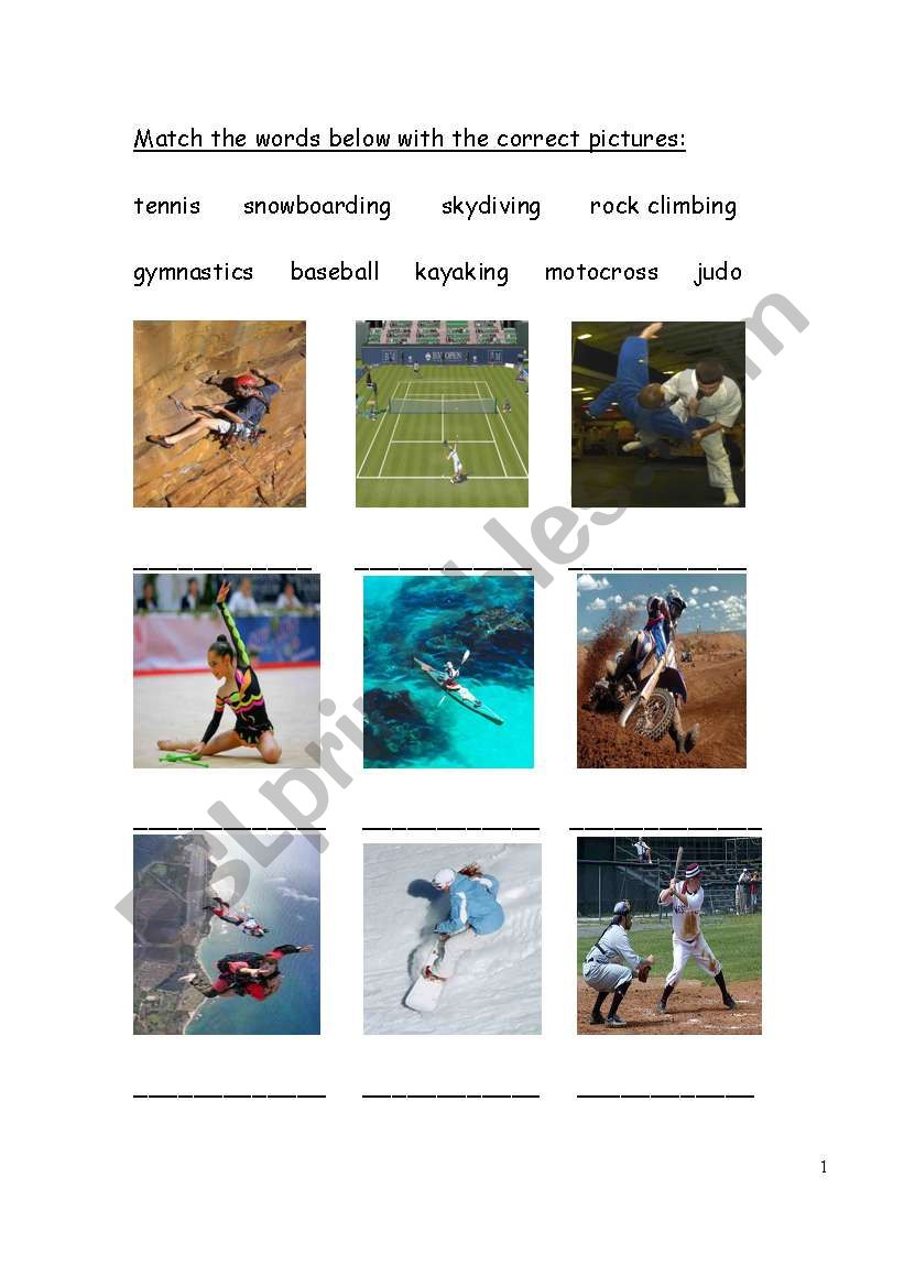 Sports and Equipment worksheet