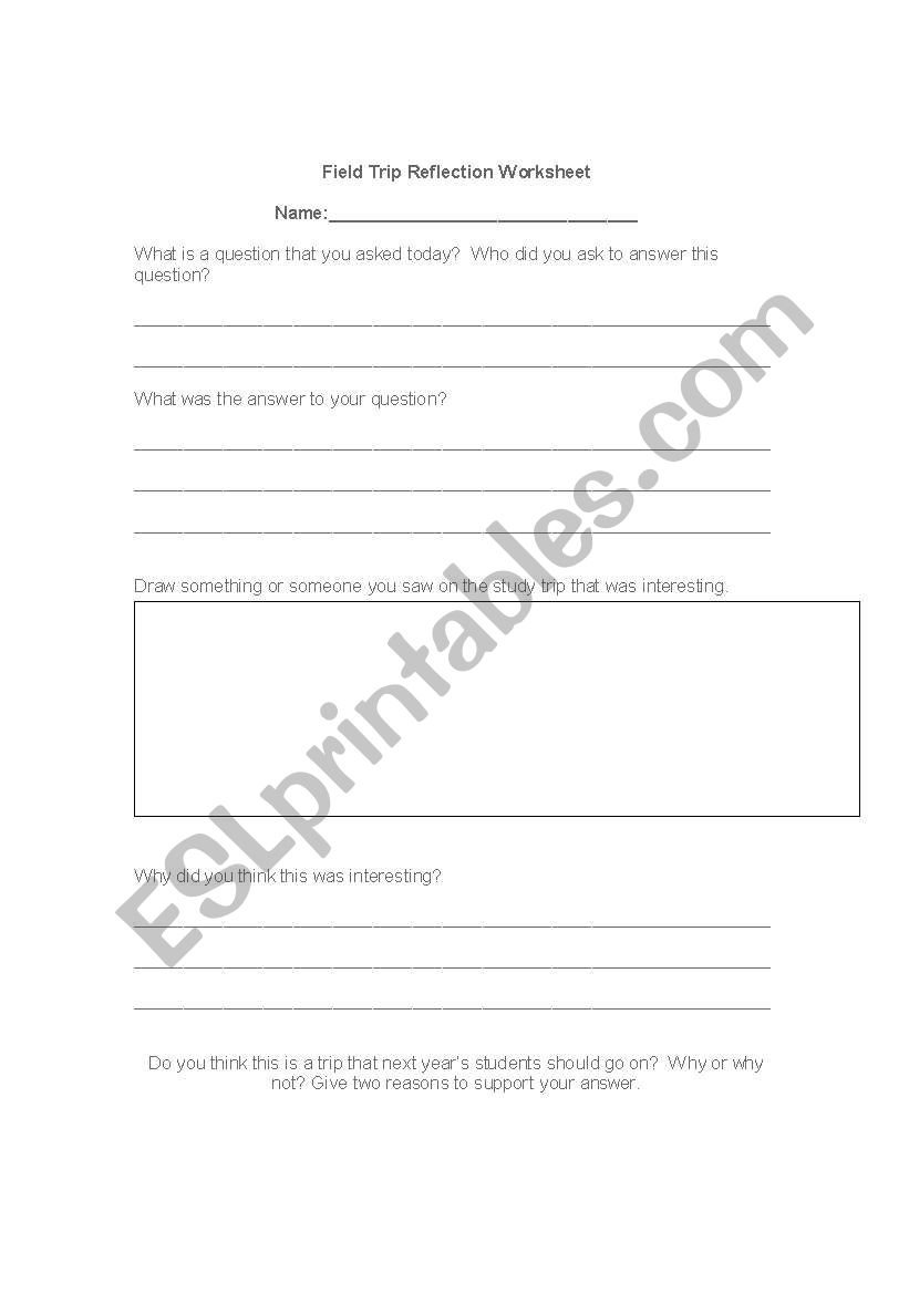 Fieldtrip Reflection Sheet worksheet