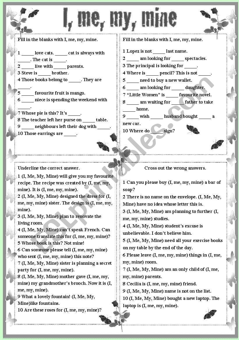 I Me My Mine With B W And Answer Key Esl Worksheet By Sharin Raj