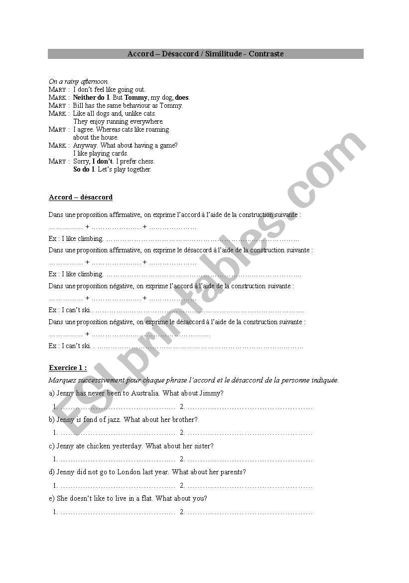 Agree or disagree worksheet