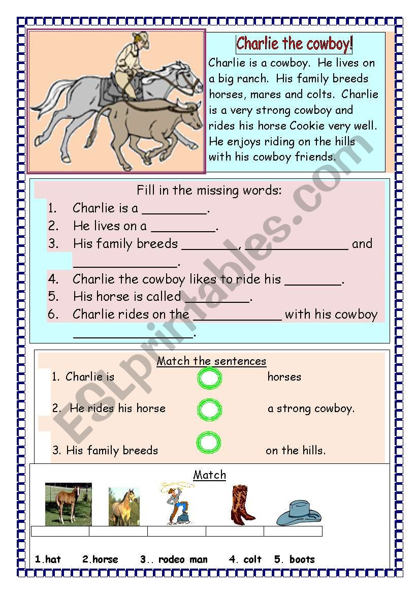 charlie the cowboy worksheet